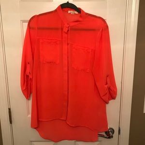 Coral button down sheer top